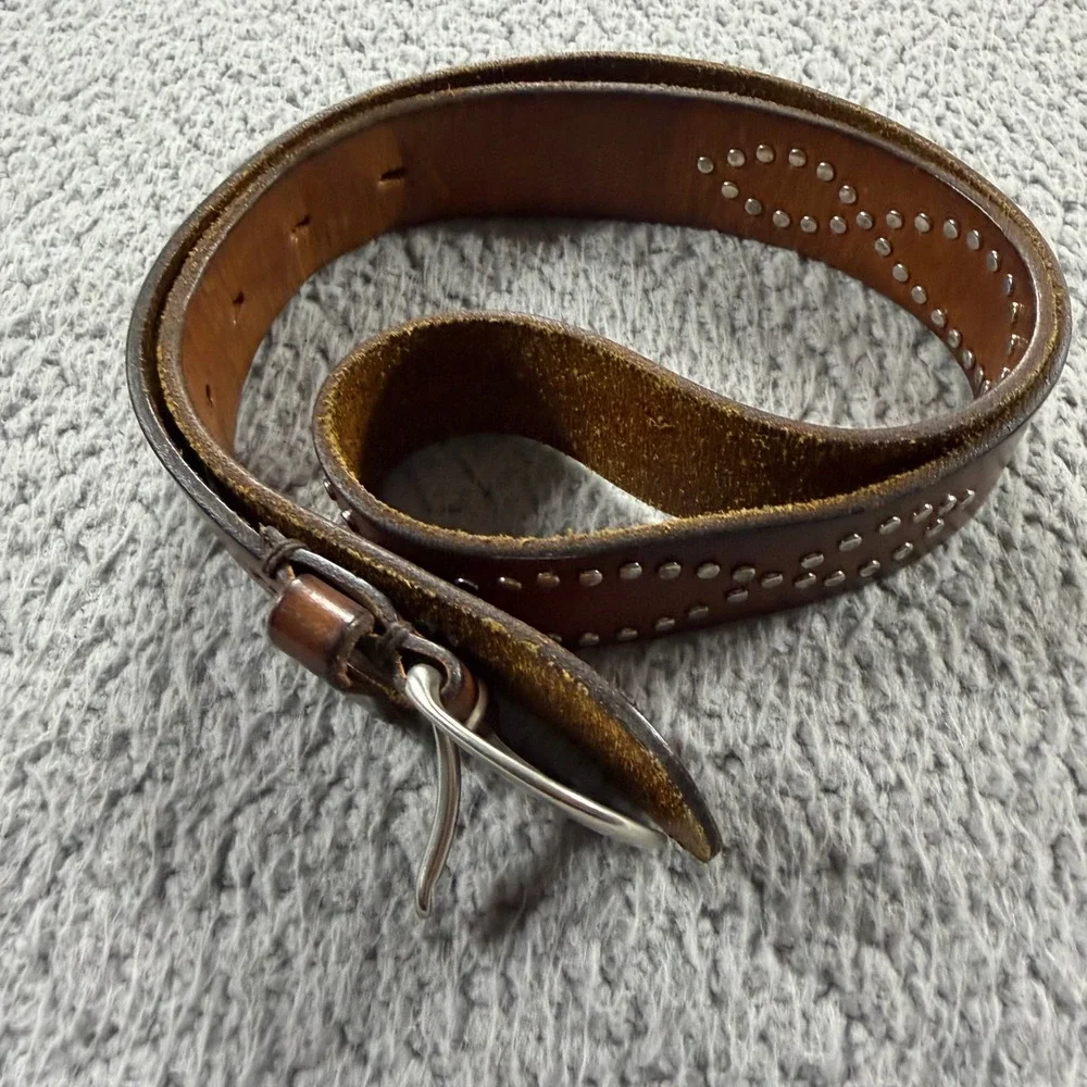 Gap Factory Brown Genuine Leather Studded Belt Solid Brass Buckle Made in USA L